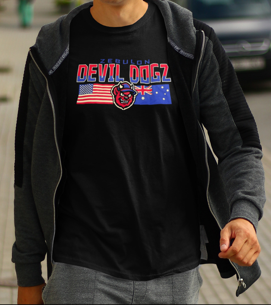 Zebulon Devil Dogz American Australian Flags T-Shirt