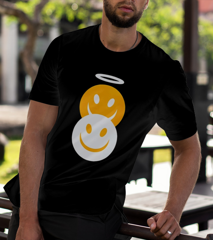Angel And Devil Smiley Faces Halo And Horns T-Shirt