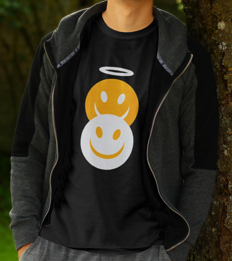 Angel And Devil Smiley Faces Halo And Horns T-Shirt