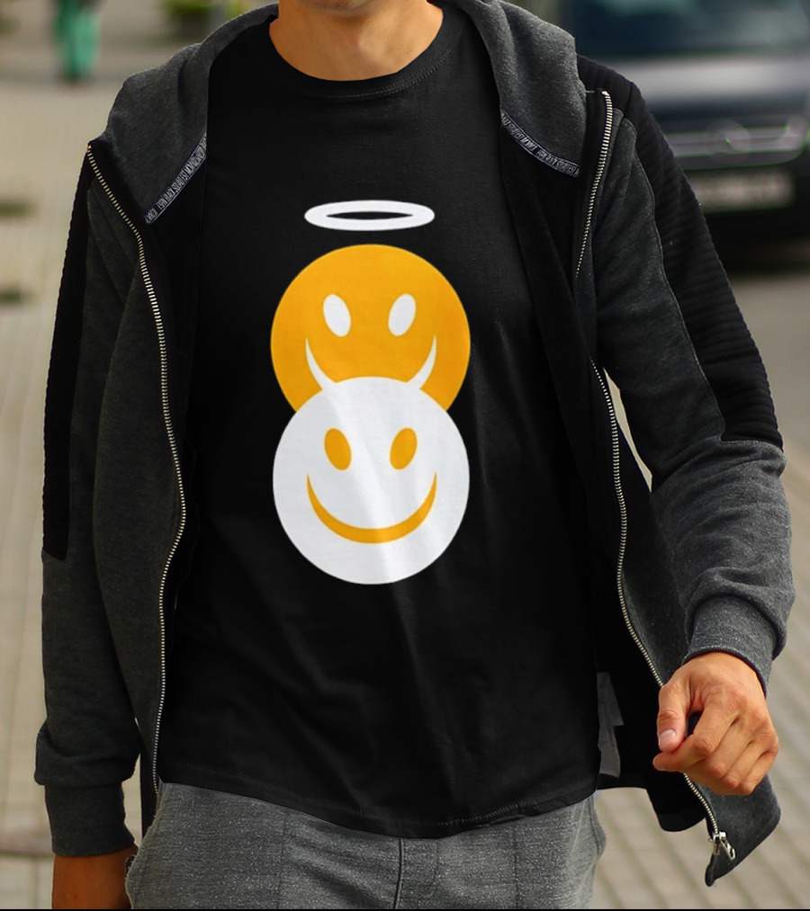 Angel And Devil Smiley Faces Halo And Horns T-Shirt