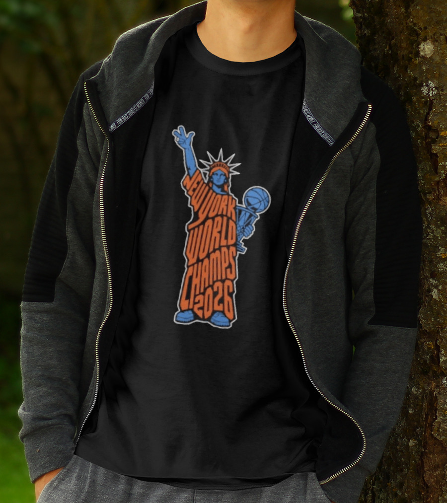 New York World Champs 2026 Statue Of Liberty Basketball Trophy T-Shirt