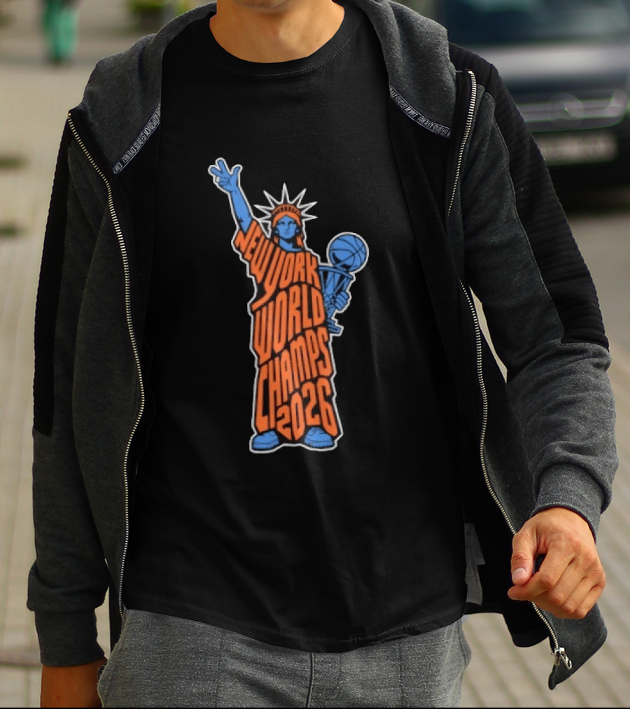 New York World Champs 2026 Statue Of Liberty Basketball Trophy T-Shirt