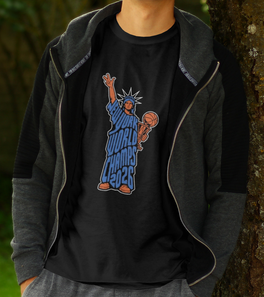 New York World Champs 2026 Statue Of Liberty Basketball Trophy T-Shirt