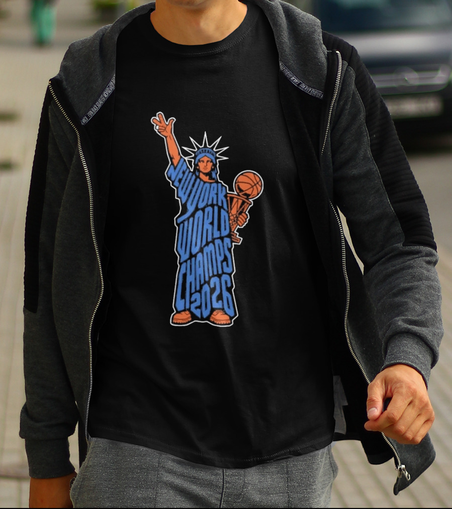 New York World Champs 2026 Statue Of Liberty Basketball Trophy T-Shirt