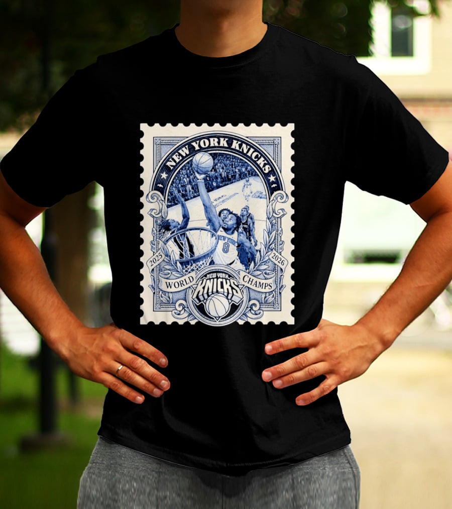 New York Knicks 2026 World Champs OG Anunoby Basketball Stamp T-Shirt