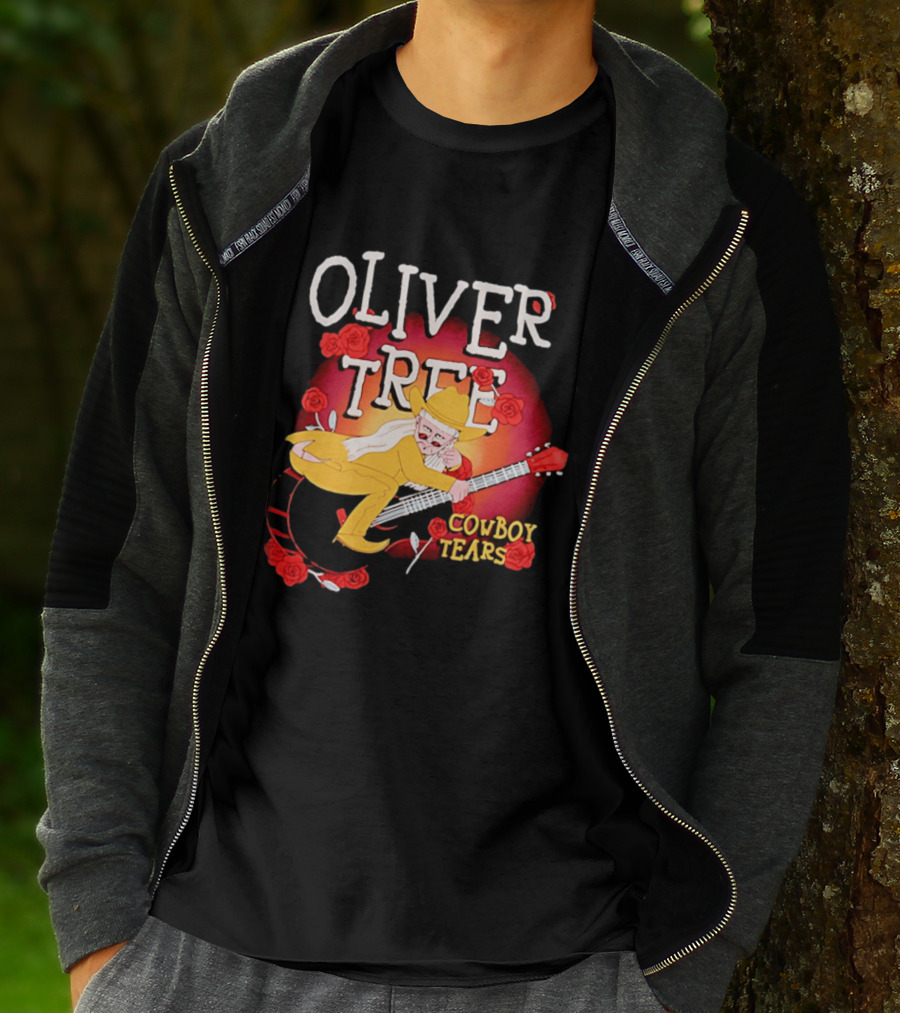 Oliver Tree Cowboy Tears Cartoon Character With Roses And Guitar T-Shirt