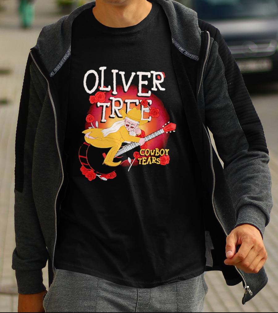 Oliver Tree Cowboy Tears Cartoon Character With Roses And Guitar T-Shirt