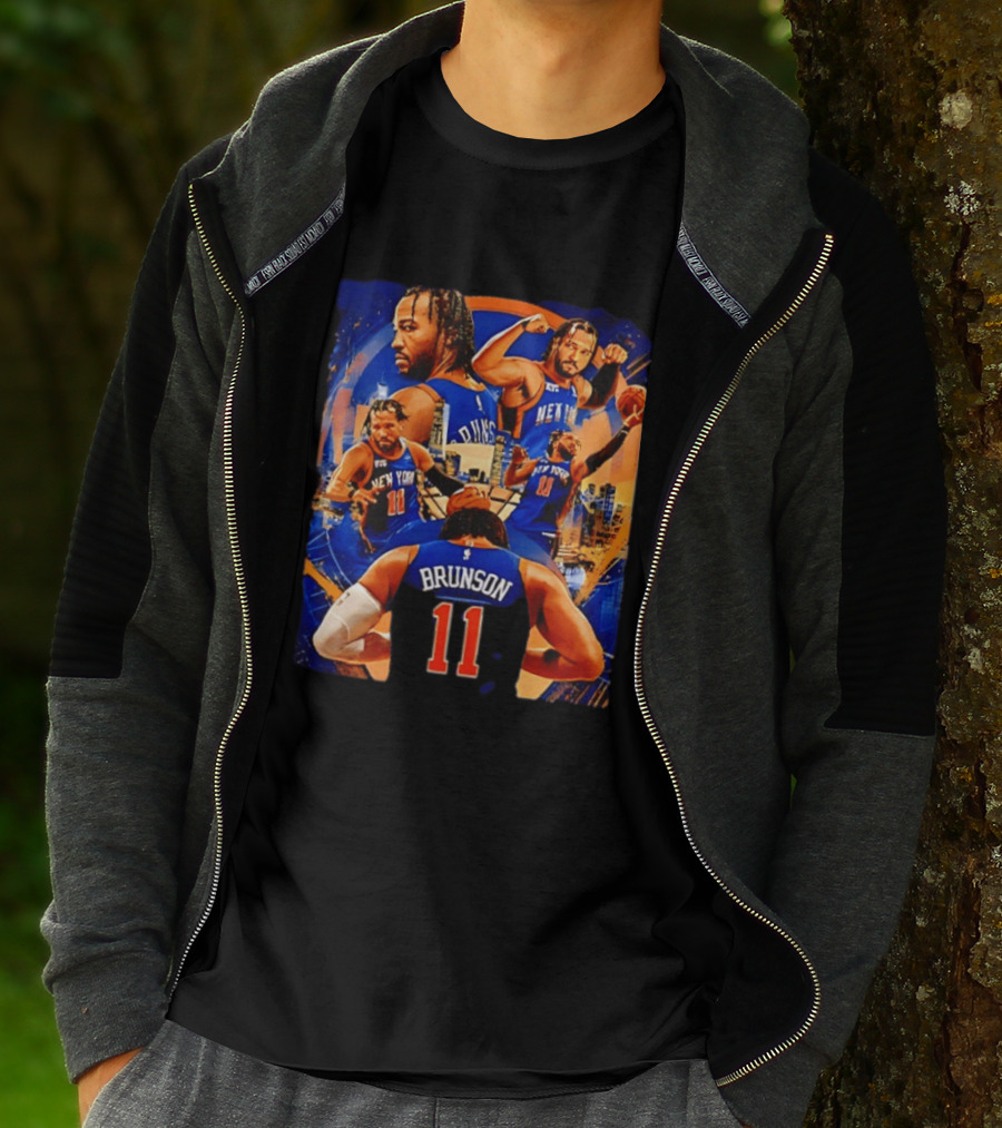 New York Knicks Jalen Brunson Number 11 Team Collage T-Shirt