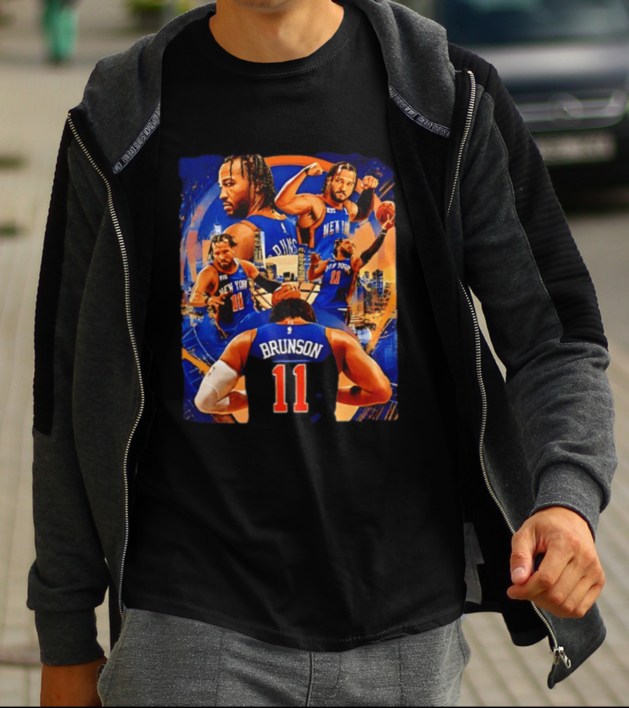 New York Knicks Jalen Brunson Number 11 Team Collage T-Shirt