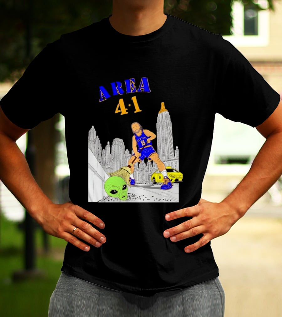 AREA 4 1 Jalen Brunson New York Knicks Vs Alien San Antonio Spurs T-Shirt