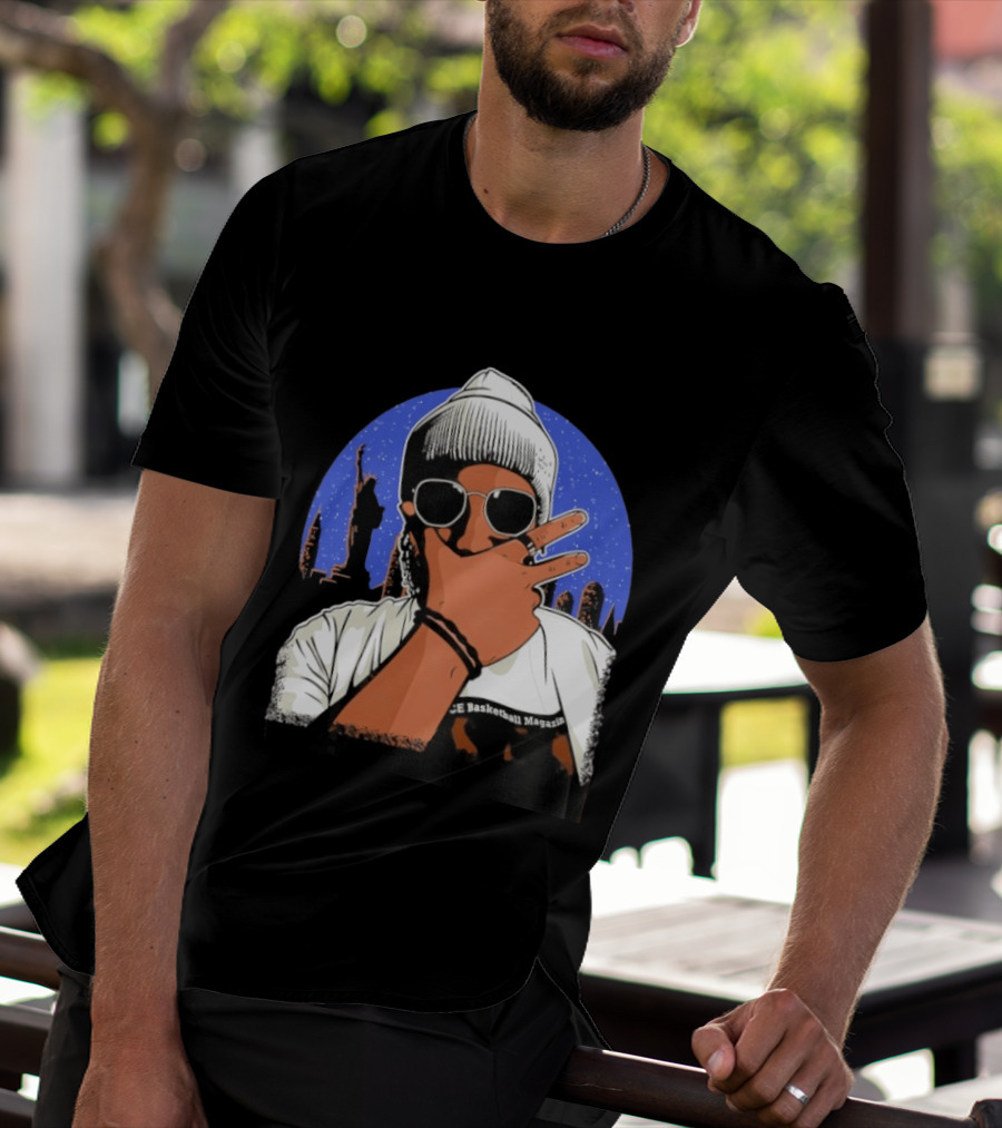 Jalen Brunson's Dad Celly Peace Sign NYC Skyline Basketball Magazine T-Shirt