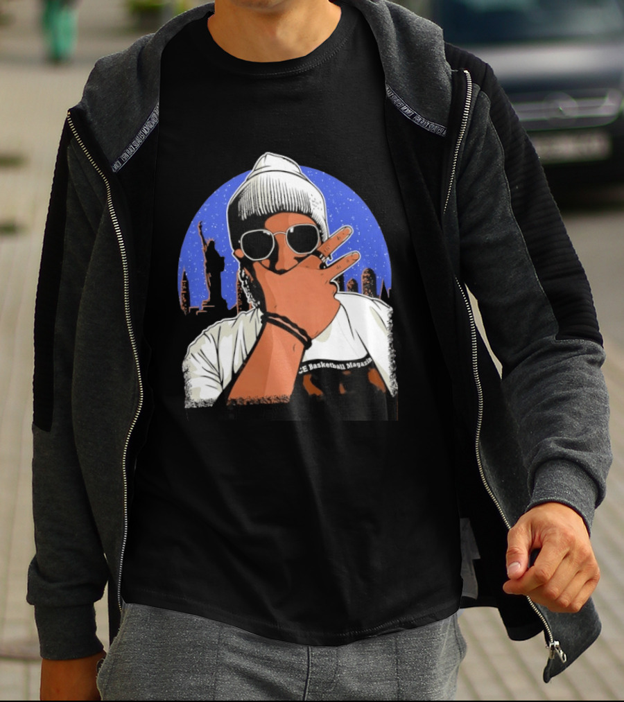 Jalen Brunson's Dad Celly Peace Sign NYC Skyline Basketball Magazine T-Shirt