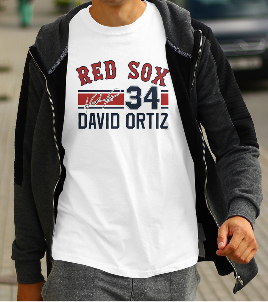 Red Sox 34 David Ortiz Signature Boston T-Shirt