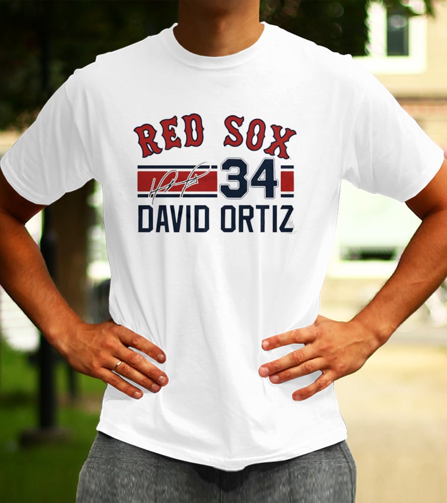 Red Sox 34 David Ortiz Signature Boston T-Shirt