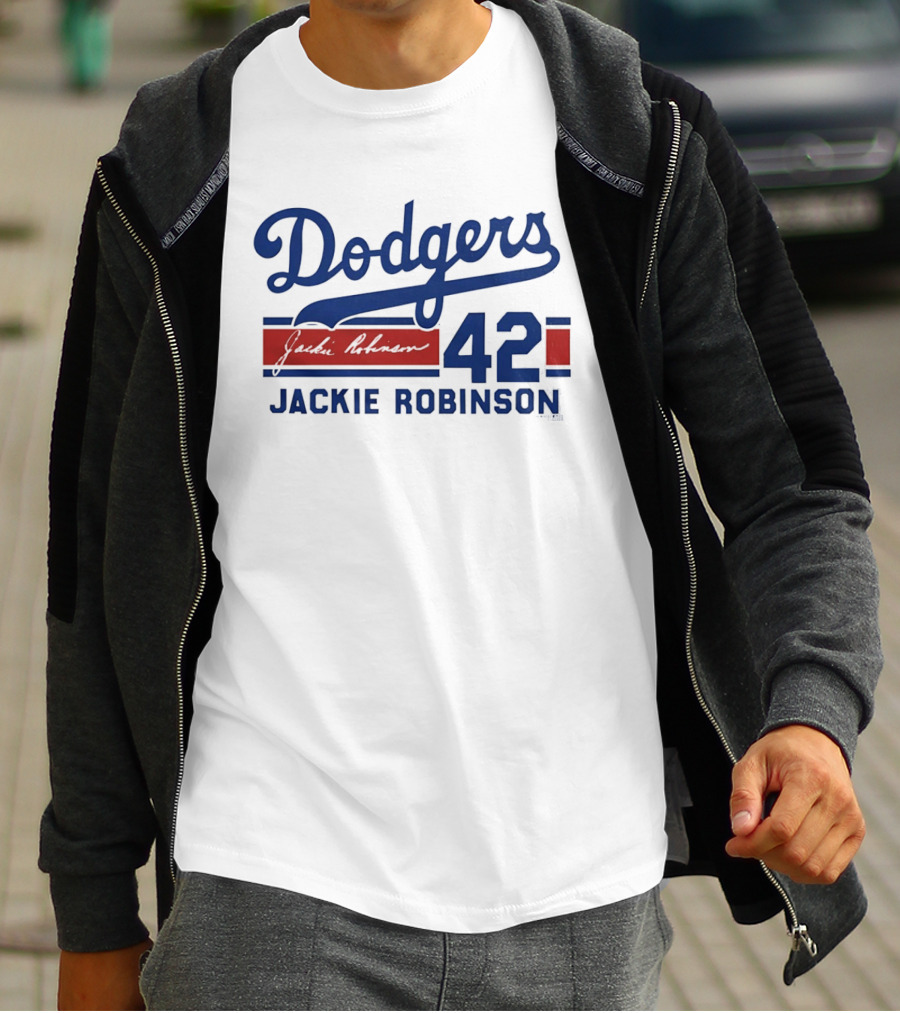 Brooklyn Dodgers 42 Jackie Robinson Signature T-Shirt