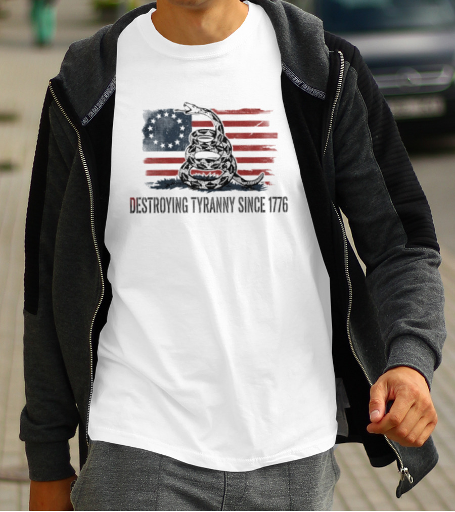 Destroying Tyranny Since 1776 Betsy Ross Flag Snake T-Shirt