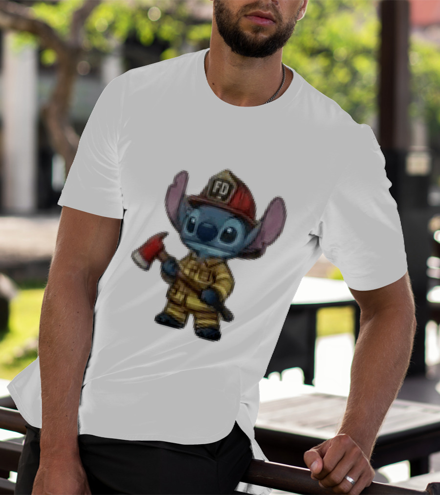 Disney Stitch Fire Rescue Not Just A Job A Calling Fire Dept FD Helmet Axe T-Shirt