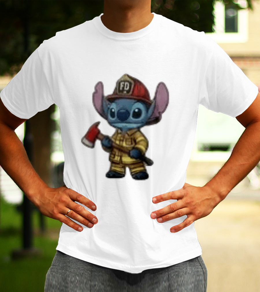 Disney Stitch Fire Rescue Not Just A Job A Calling Fire Dept FD Helmet Axe T-Shirt