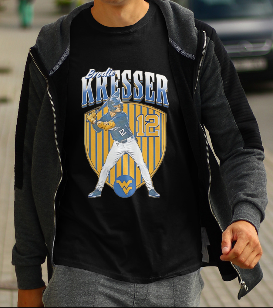 West Virginia Mountaineers Brodie Kresser Number 12 Baseball Player T-Shirt