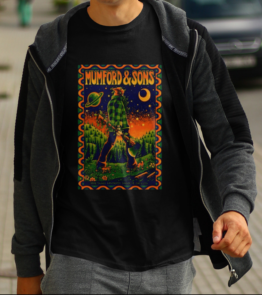 Mumford And Sons Maine Savings Amphitheater Bangor ME June 16 2026 Concert Planet And Moon Lumberjack T-Shirt