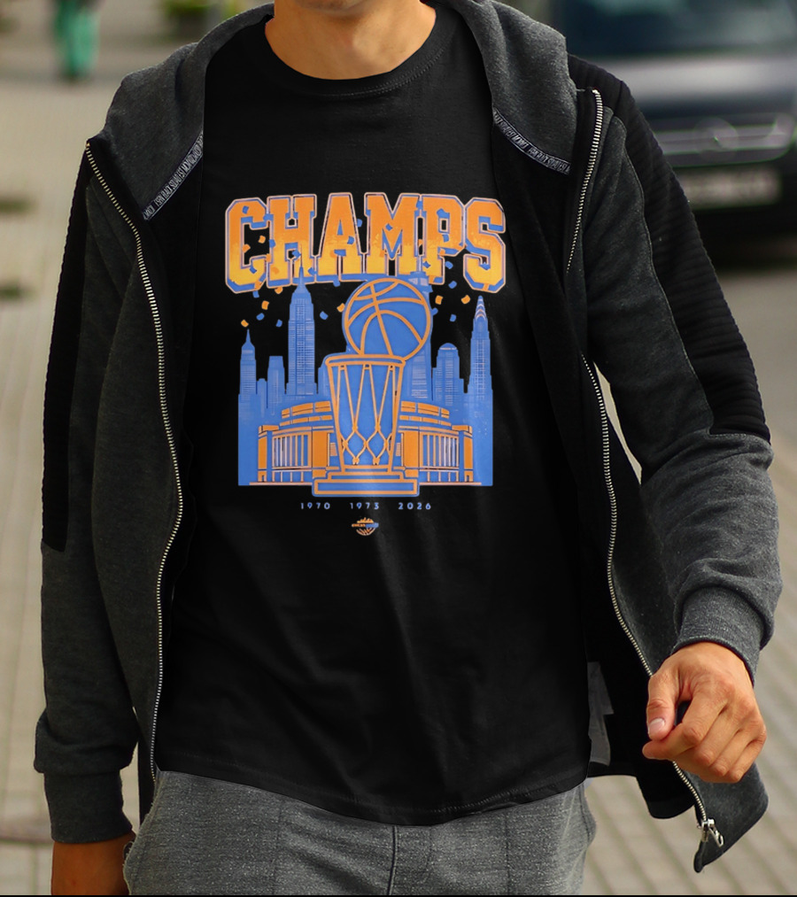 New York Knicks Champs 1970 1973 2026 Basketball Skyline Celebration T-Shirt