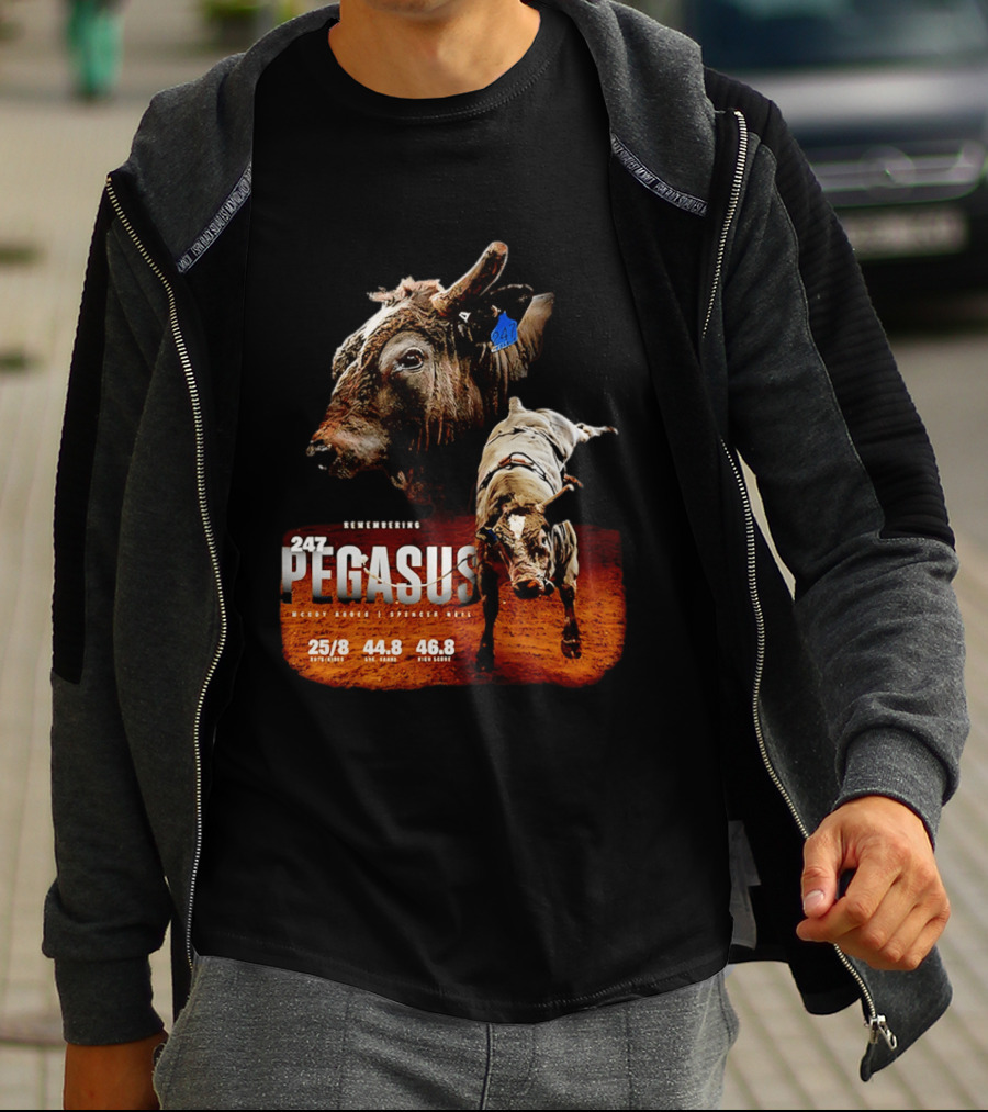 Remembering Pegasus 247 Legendary Rodeo Bull Statistics 25/8 44.8 46.8 T-Shirt