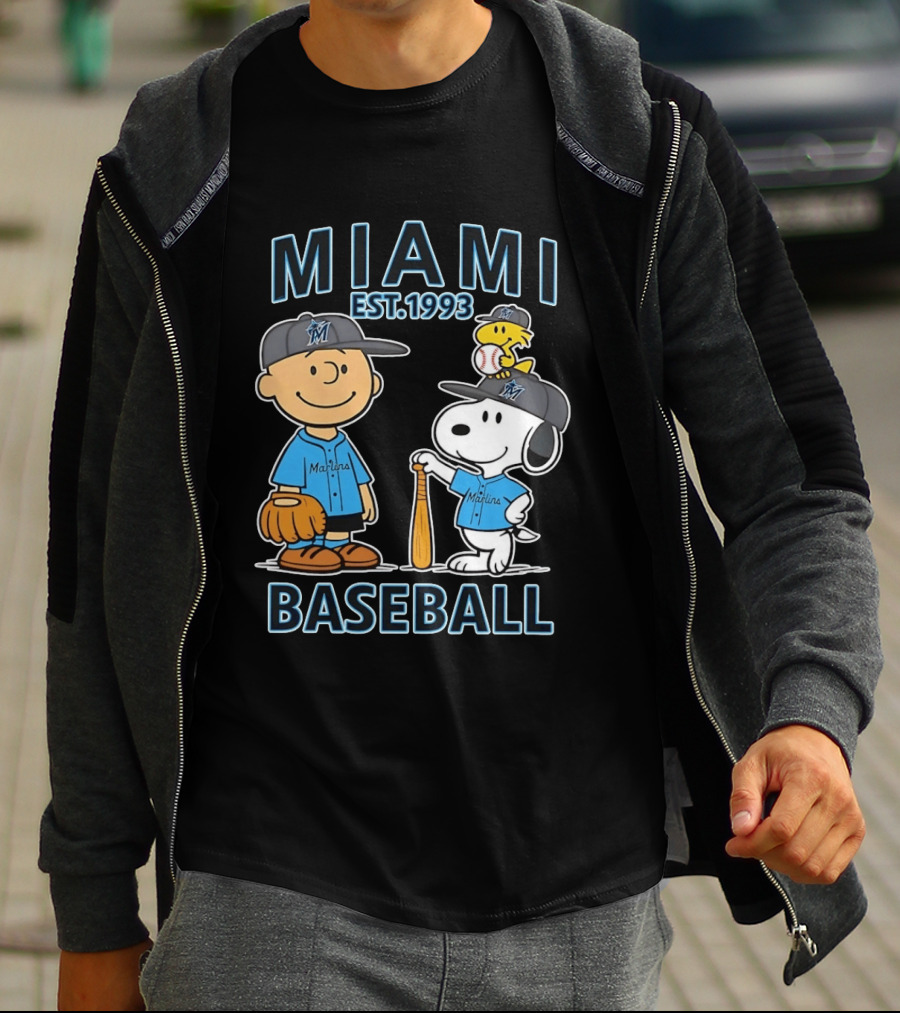 Miami Marlins Baseball Peanuts Characters Est 1993 T-Shirt