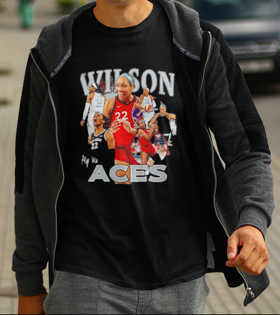 A'ja Wilson Las Vegas Aces Fly With Aces Collage T-Shirt