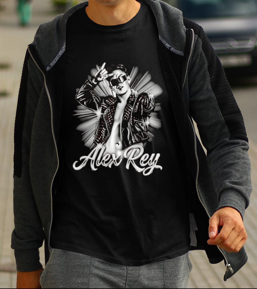 Alex Rey Pro Wrestling Player Collage Studded Jacket Sunglasses Pose T-Shirt