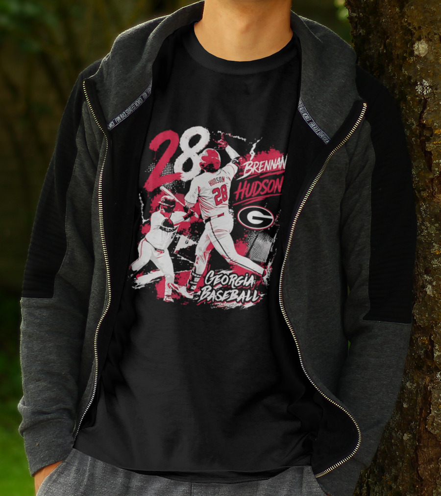 Georgia Baseball Brennan Hudson 28 Player Collage T-Shirt