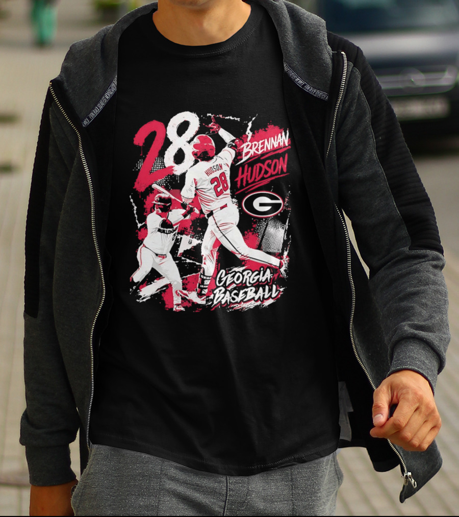 Georgia Baseball Brennan Hudson 28 Player Collage T-Shirt