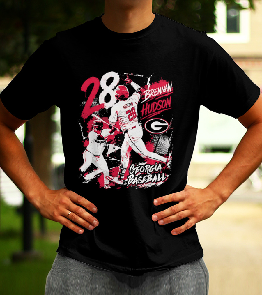 Georgia Baseball Brennan Hudson 28 Player Collage T-Shirt