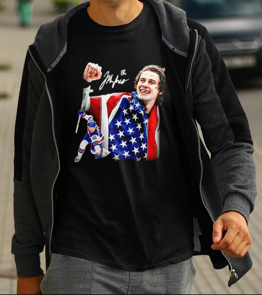 Jack Hughes New Jersey Devils USA Flag 86 Hockey Celebration T-Shirt