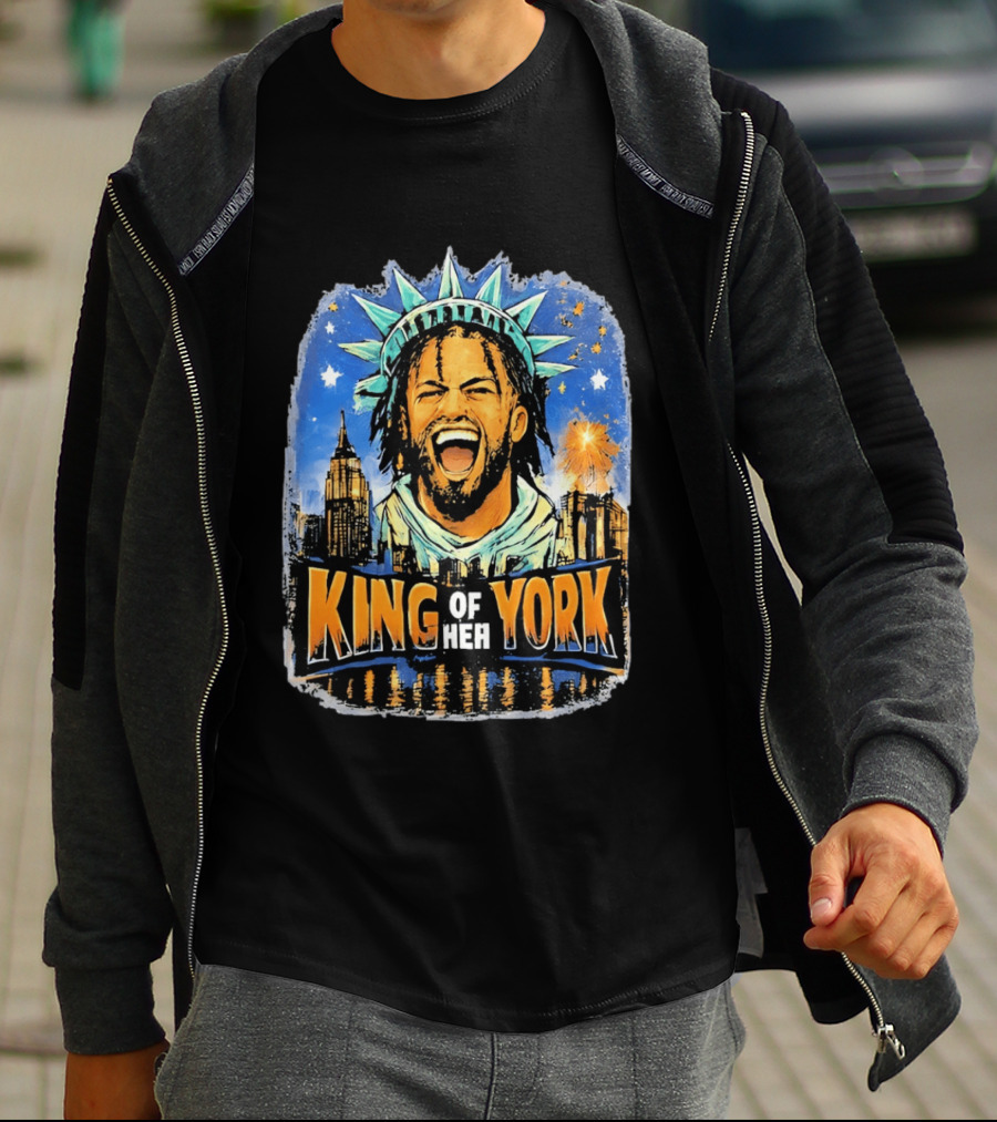 Jalen Brunson Statue Of Liberty Crown King Of New York City Skyline T-Shirt