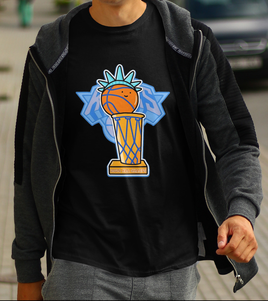 Knicks NBA Champs 2026 Statue Of Liberty Basketball Trophy T-Shirt