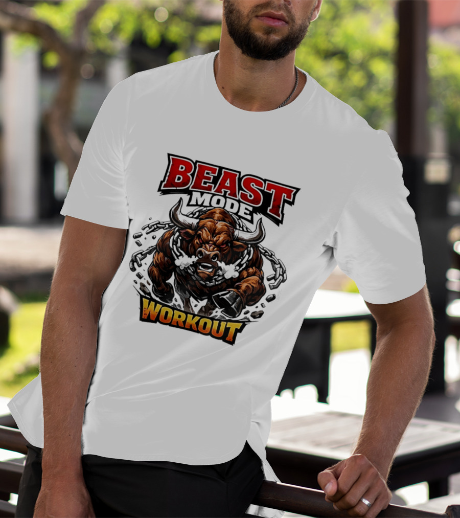 Beast Mode Workout Illustrated Bull Breaking Chains T-Shirt