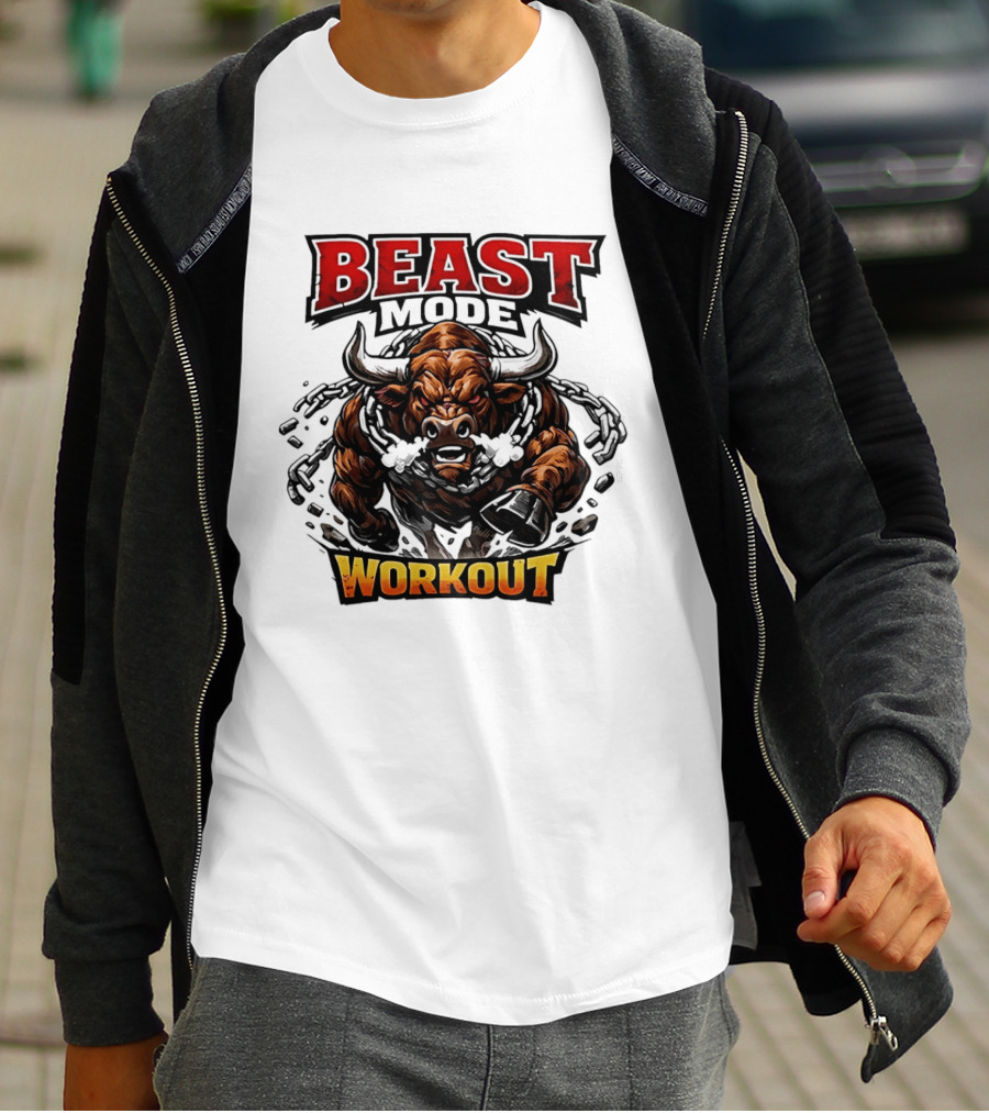Beast Mode Workout Illustrated Bull Breaking Chains T-Shirt