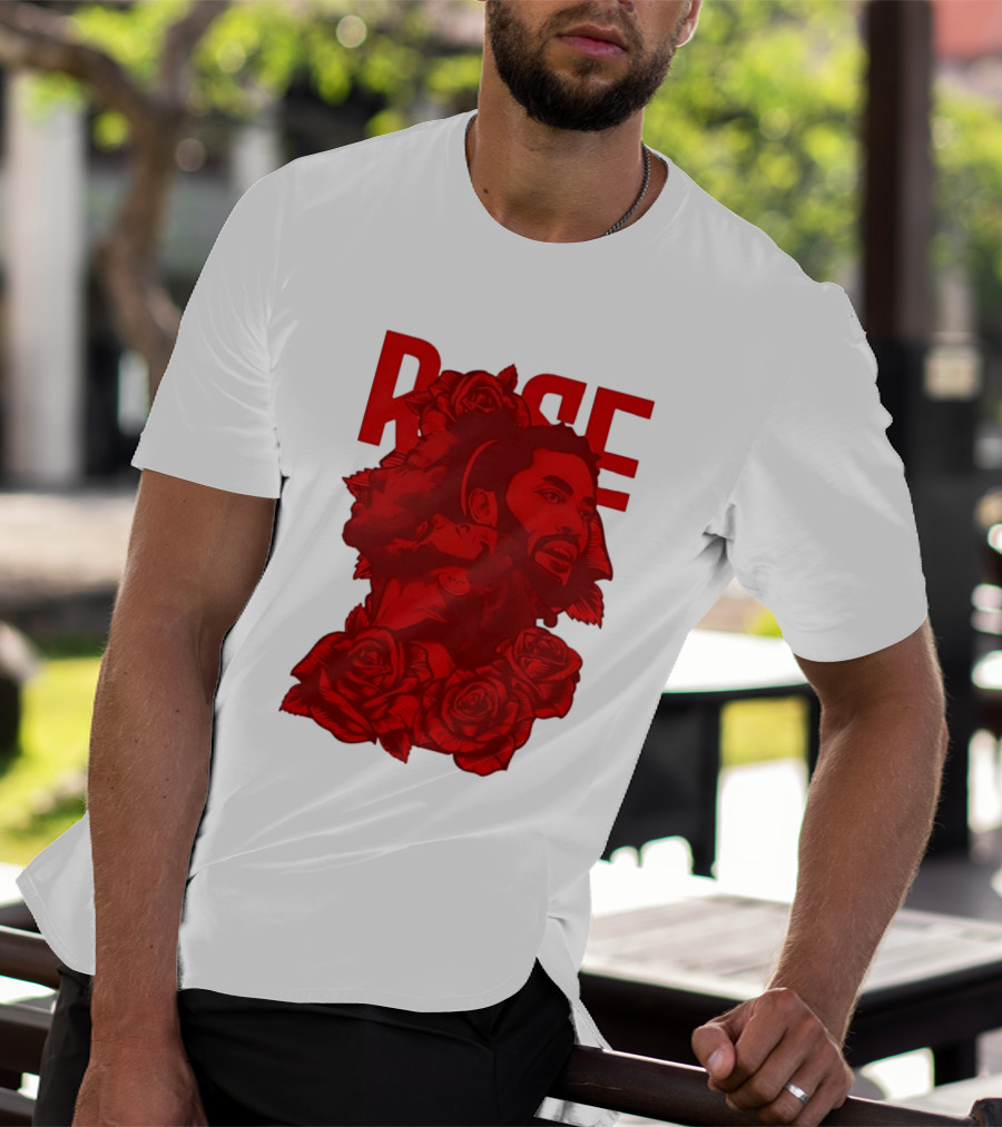 Derrick Rose Red Rose Portrait With Decorative Roses T-Shirt