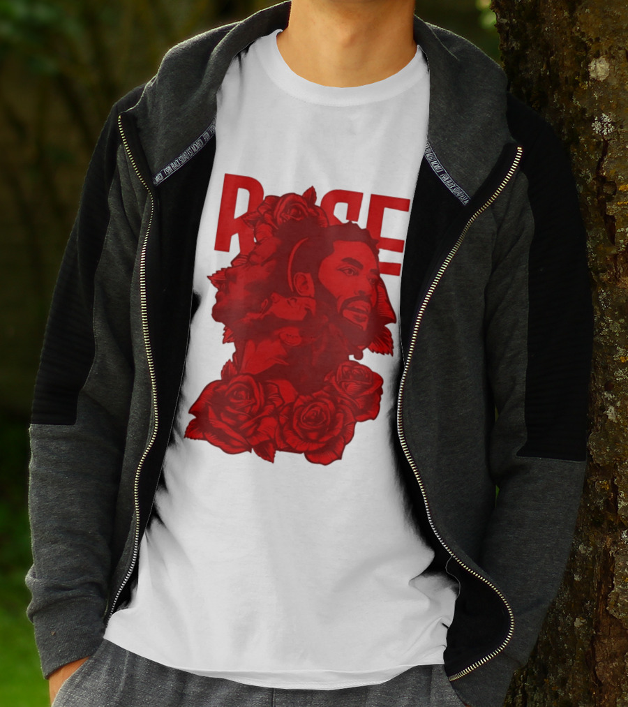 Derrick Rose Red Rose Portrait With Decorative Roses T-Shirt