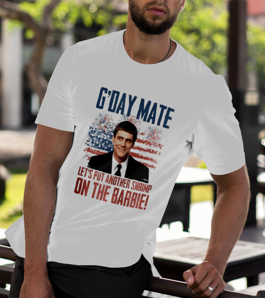 G'Day Mate Let's Put Another Shrimp On The Barbie 4th Of July With Stars And Stripes Fireworks T-Shirt