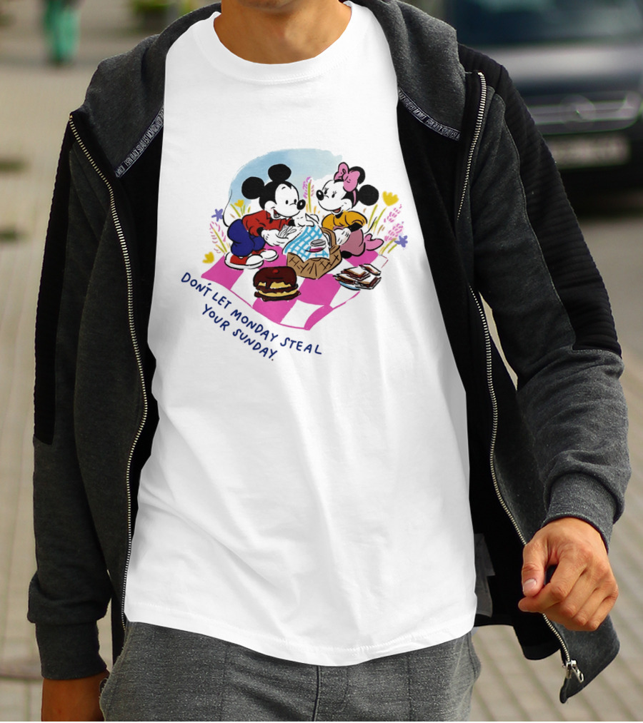 Mickey And Minnie Mouse Don't Let Monday Steal Your Sunday Picnic Fun T-Shirt
