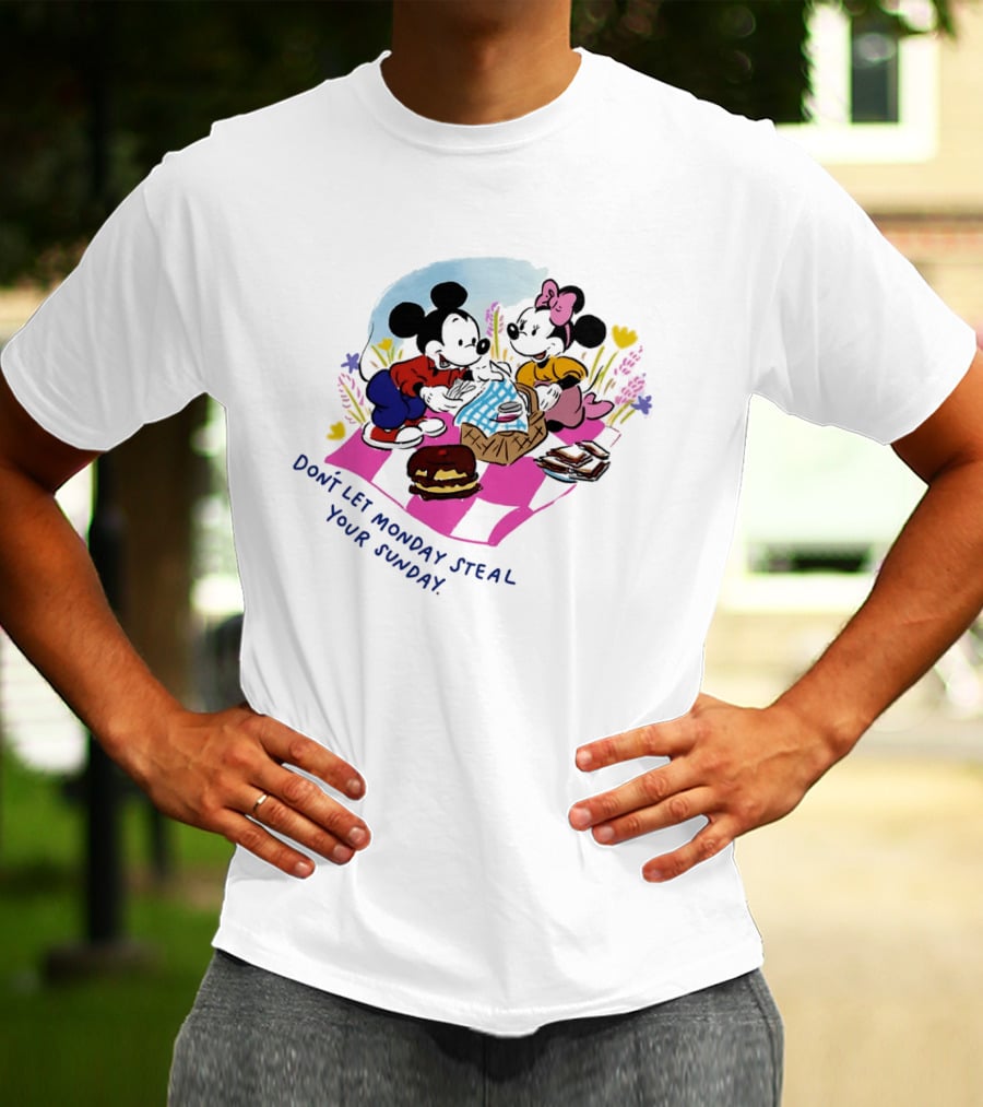 Mickey And Minnie Mouse Don't Let Monday Steal Your Sunday Picnic Fun T-Shirt