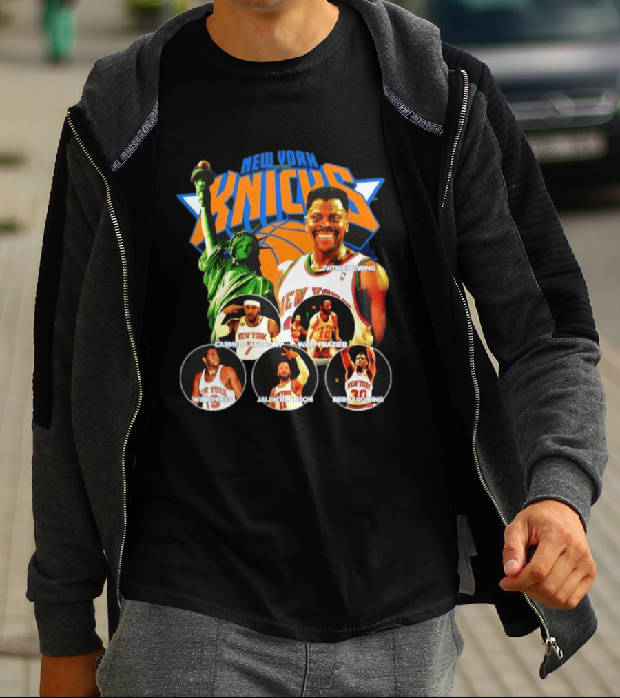 New York Knicks Patrick Ewing Carmelo Anthony Walt Frazier Statue Of Liberty T-Shirt
