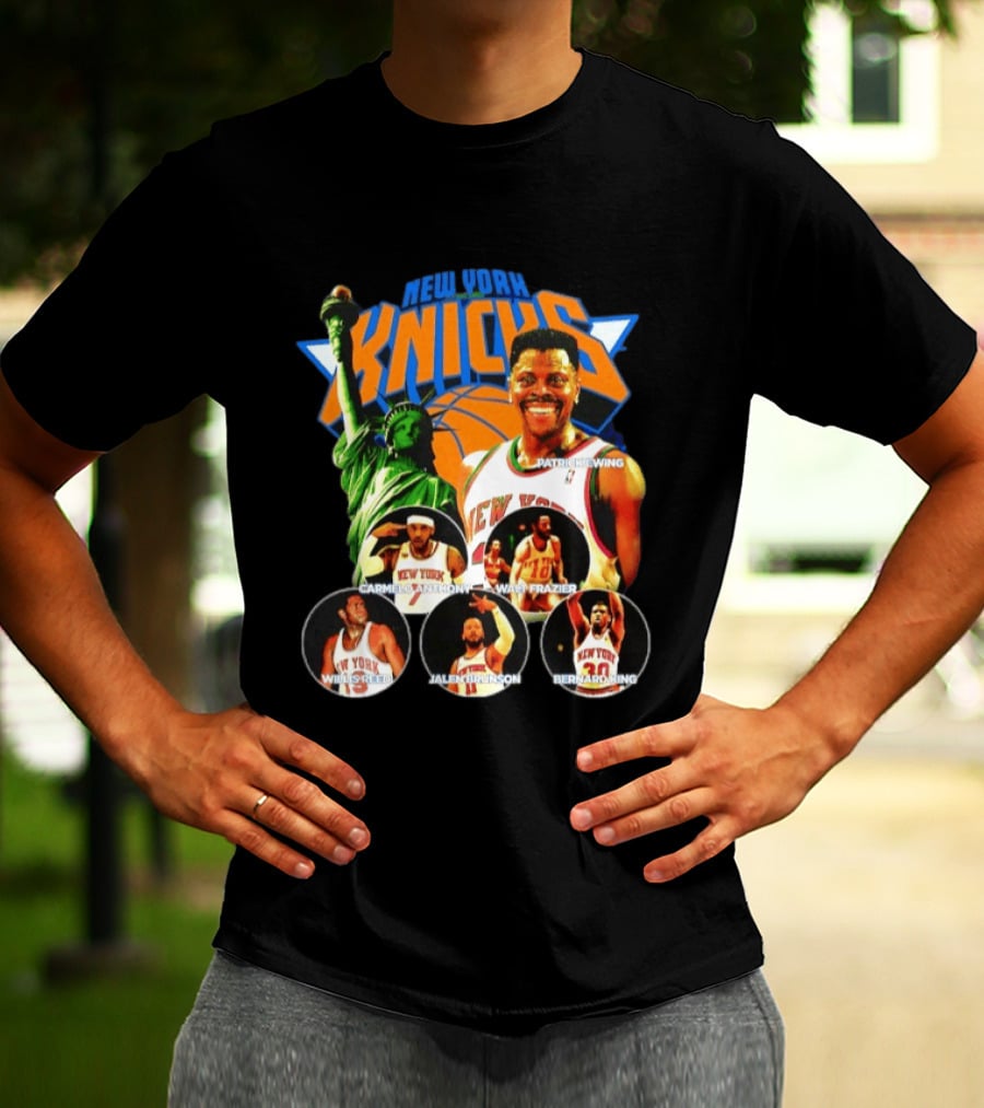 New York Knicks Patrick Ewing Carmelo Anthony Walt Frazier Statue Of Liberty T-Shirt