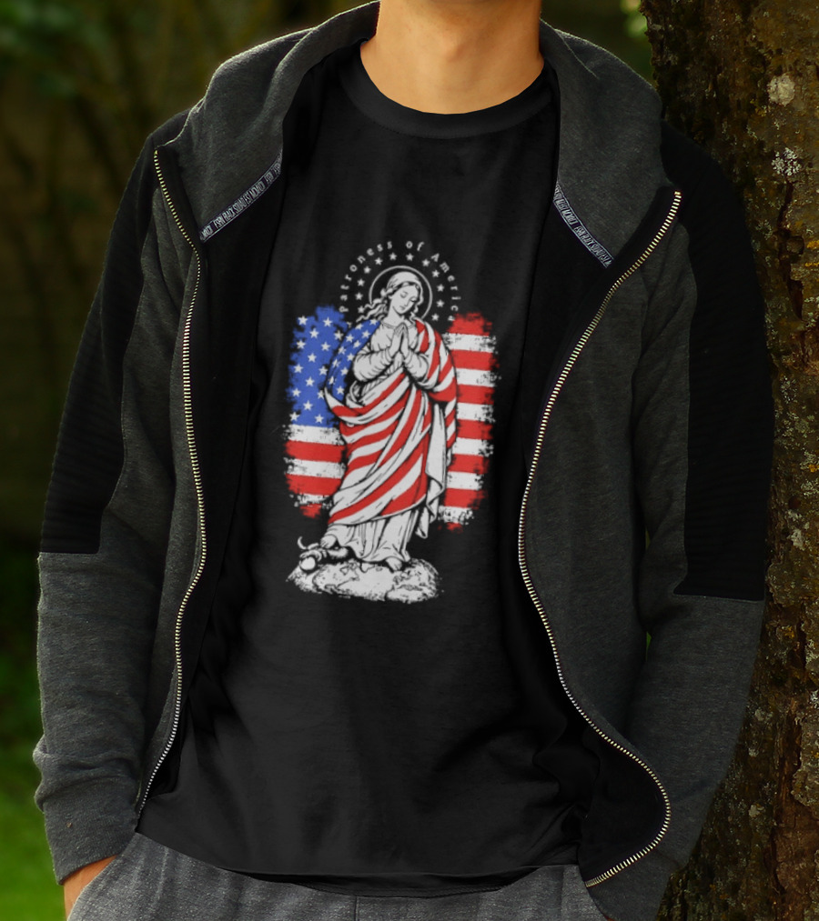 Blessed Virgin Mary Patroness Of The USA With American Flag Colors Catholic T-Shirt
