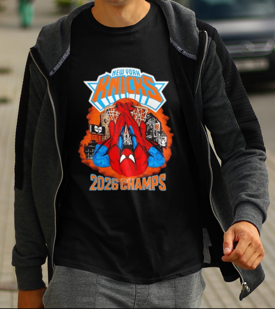 New York Knicks Spider Man 2026 Champs Basketball Celebration T-Shirt