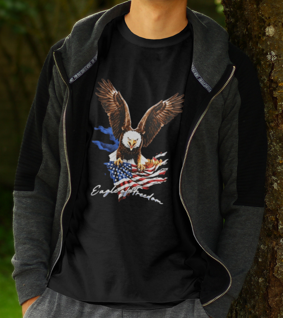 American Eagle Of Freedom Flag Wings Fiery Display T-Shirt