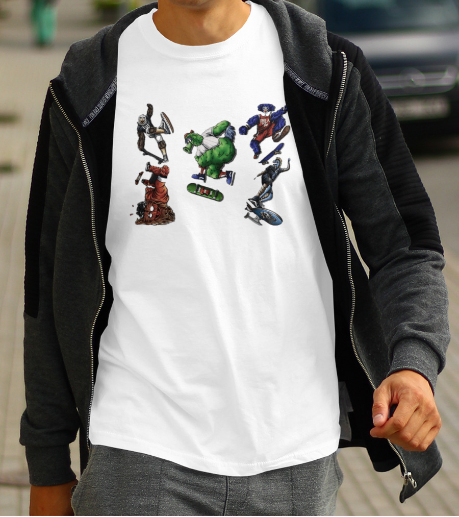 Philadelphia Sports Mascots Skateboarding Extravaganza Happy National Day T-Shirt