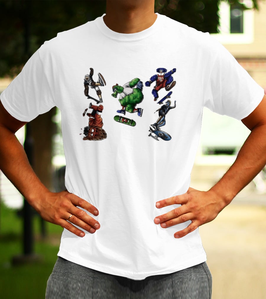 Philadelphia Sports Mascots Skateboarding Extravaganza Happy National Day T-Shirt