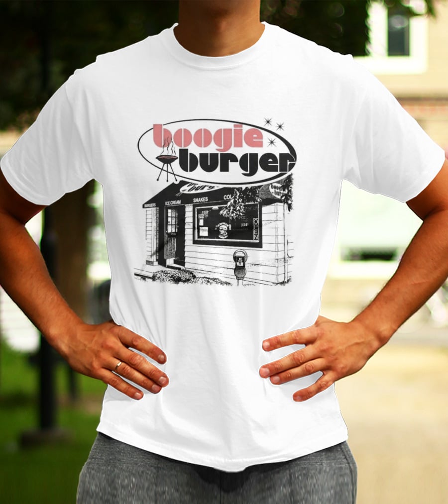 Boogie Burger BBQ Rustic Cabin Scene T-Shirt